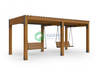 Навес с качелями «Орион» (с подиумом) - лиственница 6200х3000х2800мм